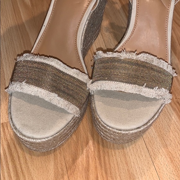 Never worn! Gold embellished wedges. NWOT - Picture 2 of 7